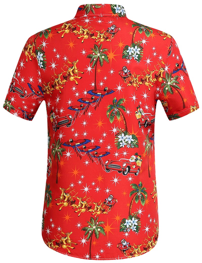 SSLR Mens Christmas Vacation Shirt Short Sleeve Christmas Hawaiian Shirts for Men (Small, Red) - Image 2